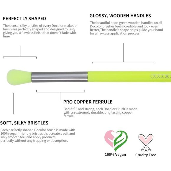 Docolor Eyeshadow Brush Set 15Pcs Green Eye Makeup Synthetic Brushes With  Case - Picture 5 of 12